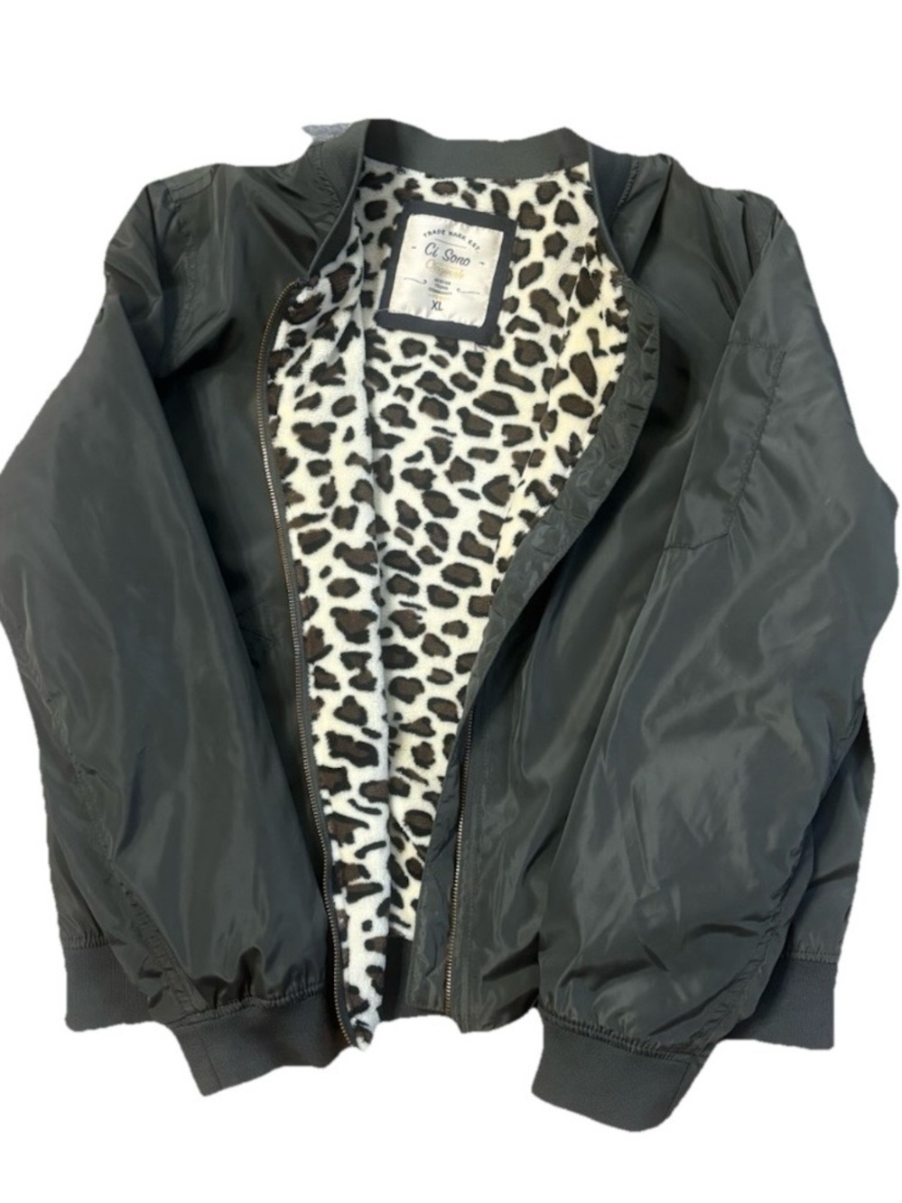 🔥 Ci Sono Green Bomber Jacket XL | Leopard Print Lining | Streetwear Vibes 🔥